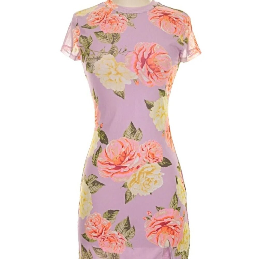 AFRM Zinnie Cap Sleeve Floral Mini Dress in Crocus Rose Size M